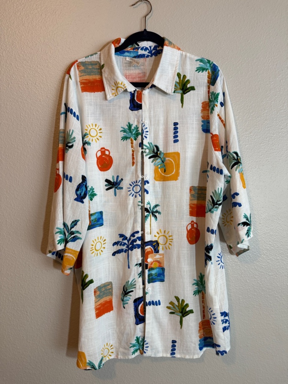 Label of Love XL Linen Blend Resort Shirt Dress Coastal Tropical Tunic